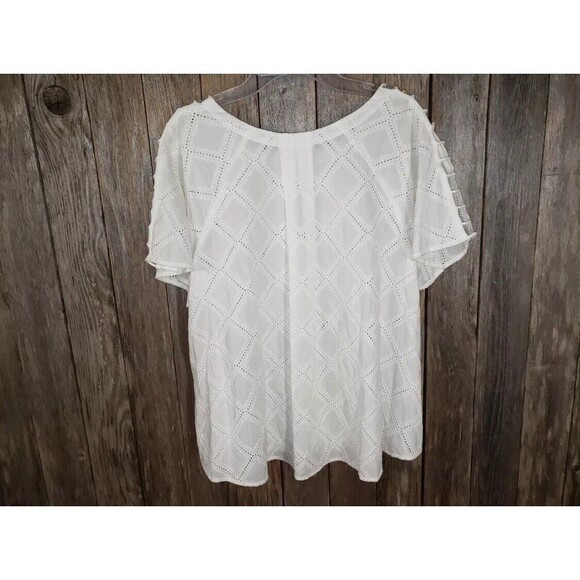 Madewell Small Women's White Embroidered Eyelet Cutout Sleeve Swing Top Blouse - Picture 6 of 7